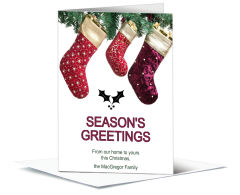 Three Fireplace Christmas Stocking Holiday Card w-Envelope 5.50